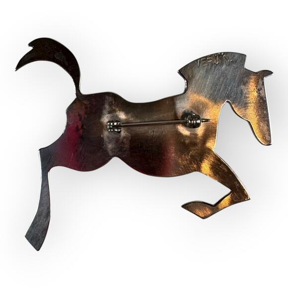 Vintage Sterling Silver Navajo Native American Horse Pony Brooch Signed Verj N. - Picture 4 of 8